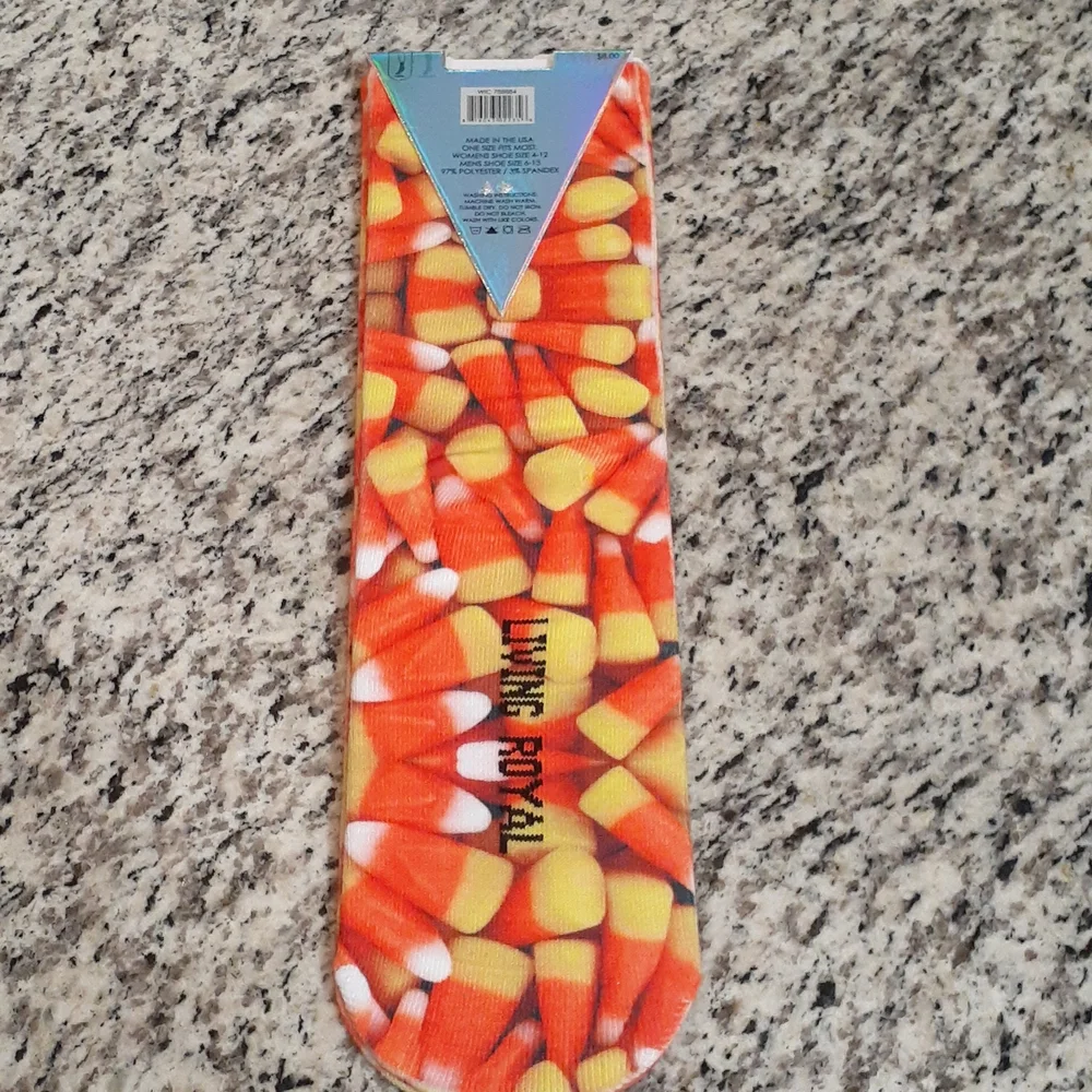 Candy Corn Allover Print Stretch Crew Socks New! Unisex